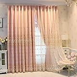 Verdunkelungsvorhänge,Doppelstöckiger Elegance Spitzen Stickerei Blickdicht Gardinen mit Voile,Wärmedämm Double Deck Ösen Vorhang,kinder Schlafzimmer Wohnzimmer 2 Schichten Blickdicht Vorhang,1 p