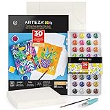 Arteza Kids Aquarell Set, Malset für Kinder mit 36x Aquarellfarben, faltbarem Leinwandblock und 1 Wassertankpinsel, Künstlerbedarf für Kinder und Erw