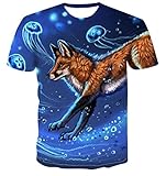 Wolf Tier Quallen Meer Kreativen Druck Blau Top, Unisex 3D Gedruckt T-Shirt, Sommer Personalisierte Lässige Kurzarm-XL