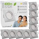 9x Lumare LED Einbaustrahler 4W 400 Lumen IP44 nur 27mm extra flach Einbautiefe LED Leuchtmodul austauschbar Deckenspot AC 230V 120° Deckenlampe Einbauspot warmweiß silber eckig B