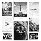 ARTFAVES® Poster Set - PARIS CITY LOVE | Wanddeko Wohnzimmer & Schlafzimmer | 8 moderne Wandbilder | Bilder Fashion, Coco, schwarz weiss, Eiffelturm, Kunst | ohne B