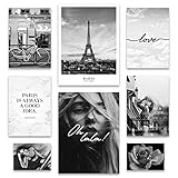 ARTFAVES® Poster Set - PARIS CITY LOVE | Wanddeko Wohnzimmer & Schlafzimmer | 8 moderne Wandbilder | Bilder Fashion, Coco, schwarz weiss, Eiffelturm, Kunst | ohne B