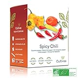 Cultivea Mini Kit - Chili Anzuchtset - 100% BIO Samen - Garten und genießen - Geschenkidee (Cayenne-Chili, Barak-Chilli, ungarischer Pfeffer, Kandis-Pfeffer, Hot Habanero Chili) - Scharf & M