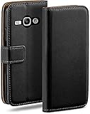 moex Klapphülle für Samsung Galaxy Core Plus Hülle klappbar, Handyhülle mit Kartenfach, 360 Grad Schutzhülle zum klappen, Flip Case Book Cover, Vegan Leder Handytasche, Schw