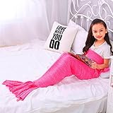 Flarolly 【Promotion】 Meerjungfrauendecke, Mermaid Schwanz Blanket, Meerjungfrau Häkeln Decke Sofa Schlafdecke, weiche Strick Mermaid Schwanz Schlafsack für Kinder Size 55'X27.6' (Pink)