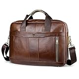 SPAHER 15.6 Zoll Herren Laptoptasche Leder Aktentasche Umhaengetasche Handtasche für Männer Herren Business Tasche Notebook Tasche Herren Bü