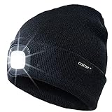 COTOP Mütze mit licht, Herren Wintermütze led, Laufmütze Damen, Unisex Strickmütze für Radfahren, Geschenke Männer für Ski, Snowboard, Hut für Camping, Joggen (Schwarz)