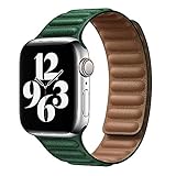 Kompatibel für Apple Watch Armband 38mm 40mm 41mm 42mm 44mm 45mm,Stark Magnetisch Verstellbarem Lederarmband mit Flexibel Geformten Magneten für iWatch Serie SE/7/6/5/4/3/2/1,Tinte Grü
