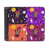 Halloween Schwarze Katze Spinne Vollmond Leder Geldbörsen für Damen Herren Ledergeldbörse Maßgeschneiderte Geldtasche Blockierung Slim Portmonee Geschenk für Freundinnen Freunde White One S