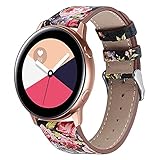 Armbänder Leder Uhrenarmband für Samsung Galaxy Watch Active 2/Galaxy Watch 46mm/Huawei Watch GT2 42mm/Garmin vívoactive 3 Music GPS/vívomove 3S Armband für Herren&Damen (20mm, Schwarz/Rote Blume)