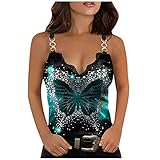 XUNN Damen Tops Sommer Mode Sexy V-Ausschnitt Schmetterling Print Ärmelloses Spitzen T-Shirt Bluse Cami Tank Top