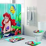 Fgolphd Duschvorhang Disney Meerjungfrau Arielle 180x200 180x180 Strand Bunt Badezimmerteppich 4-teiliges Set, Shower Curtains Wasserdicht (180 x 180 cm,1)