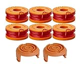 6 Pack WA0004.1 Rasentrimmer Faden für alle 20V WORX Rasentrimmer(6 x 3m Länge, Fadendurchmesser ⌀1,65 mm Fadenspule)+ 2 x Kapp