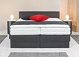 Boxspringbett 200 x 200 cm, Montana in Mikrofaser Grau, Set inkl. Lieferung und Aufbau, Massivholz Unterbau mit Komfortschaumfederung-Matratze 7-Zonen Kaltschaummatratze und Komfortschaumtopp