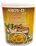 Aroy-D Currypaste, gelb, milde Schärfe, authentisch thailändisch kochen, natürliche Zutaten, vegan, halal und glutenfrei (1 x 400 g)