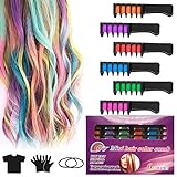 Haarkreide Kamm Haarfarbe, INTVN Non-Toxic 6 Farbe Haarfarbe Kamm Auswaschbar Temporär Haarfarbe Kreide Kamm und Schal für Kinder Party und Cosplay