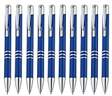Libetui 10er Pack Kugelschreiber Metall Druckkugelschreiber Metallkugelschreiber auswechselbare Großraum-Mine Blau Gehäuse blauschreib