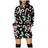 AGOUWUCHE Damen Kapuzenpullover Weihnachten Drucken Hoodie Kleid Casual Classic Sweatshirts Tops Teenager Mädchen Weihnachtskleid Weihnachtsmann Druck Kapuzenpuil Lange Minik