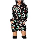 YJING Damen Weihnachtskleid Party Kleider Weihnachts KostüM Weihnachten Langarmshirt Strickkleid Elegante Pulli Kleid Langarmshirt LäSsig Sweatshirt Herbst Winter Shirts (A14-Schwarz,XXL)