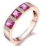 mode Three Princess Rosa Turmaline Edelstein Solide 14K (585) Rotgold Verlobungsringe Hochzeit Ring