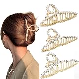 Haarspangen Damen Metall Haarklammer Groß - Dickes Haar Tocess Haargreifer Rutschfeste Haarspange Perlen Haarklammern strass Gold Hair Claw Clips Haar Spange FüR F