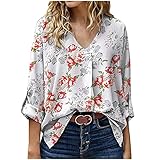 GFGHH Damen 3/4 äRmelshirt Mit BüNdchen LäSsige V-Ausschnitt Plissee FließEnd Tunika Bluse äRmel Tops Arbeitshemden Loose Elegant Oberteile Langarm Shirts Langarmshirt Sexy Oberteil H