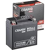 CranQ 12V 12Ah 200A AGM-Batterie YTX14-BS Motorradbatterie rüttelfest Roller Starterbatterie leistungsstark, wartung