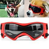 Hundebrille mit verstellbarem Riemen Wasserdichter Hundeaugenschutz UV-Schutz Winddicht Schneefeste Haustier Sonnenbrille mit Lüftungslöchern Schutzbrille für kleine bis mittlere Hunde(Rot)