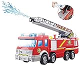 ToyZe® Fire Pump Feuerwehrauto mit Wasserpumpe und ausziehbarer Leiter mit Blinklichtern und Sirenen, batteriebetriebenes Bump & Go-Action-Spielzeug, R