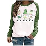 St. Patrick's Day Pullover Damen Bluse Bluse Strassenmode Kleidung Patchwork Grafik Grünes T Shirts Lucky Pullover Shamrock Aufdruck Festlich Grün Lockere Blusenshirt Sweatshirt F