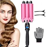 Lockenstab für Frauen Haarglätter Wellen Frau Curler Lockenstab für Haare 3 Barrel, hobbymoon Stab-Lockenstäbe hitzebeständigem Handschuh, Lockenstab -Tools für wellenförmiges H