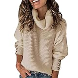 IFOUNDYOU Pullover Damen Winter Rollkragen Strickpullover Einfarbig Pulli mit Button Langarm Warm Strickoberteile Basic Elegant Casual Jumper Pullover Oversize Lässige Lose Langarmshirts Longp