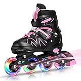 Inliner Kinder, ABEC-7 Chrome Kugellager Einstellbare Unisex Fitness Inline-Skates für Erwachsene Anfänger mädchen Jungen Kinder Herren Damen (Rosa, L (37-42))