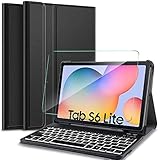 IVSOTEC für Samsung Galaxy Tab S6 Lite Tastatur, Magnetisch Kabellose Bluetooth QWERTZ Beleuchtete Tastatur Hülle mit Panzerglas für Samsung Tab S6 Lite 10.4 Zoll 2020, Schw