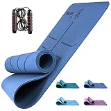 ANVASKEU Yogamatte Rutschfest Sportmatte für training Pilates Gymnastik, TPE schadstofffrei gymnastikmatte turnmatte mit yogaline, Naturkautschuk fitnessmatte 183*61*0.6
