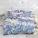 VClife Moderne Doppel-Bettwäsche-Sets mit Blumen und Ästen, Schmetterling, bedruckt, Bettbezug-Sets für Mädchen, Teenager, Baumwolle, rosa, blau, Bettwäsche-Kollektion, atmungsaktiv, Dopp