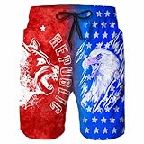 UOER Herren Badehose Bär Adler Amerikanische Flagge Schnell trocknend Badeshorts mit Netzfutter Lustige Bademode Badeanzüge - Weiß - Larg