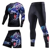 Hotwanna Chinesischer Stil Herren Trainingsanzug Gym Fitness Compression Sportanzug Kleidung Laufen Joggen Sportbekleidung Übung Workout S