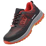 Quiteyan Arbeitsschutzschuhe Unisex,Sicherheitsschuhe Leicht Atmungsaktiv Sportlich Schutzschuhe mit Stahlkappen,Red▁39