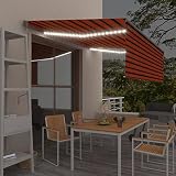 Tidyard Automatische Markise Volant LED & Windsensor Gelenkarmmarkise Sonnenmarkise Terrassenmarkise Balkonmarkise Markise mit Beleuchtung 4x3 m Orange B