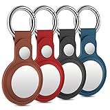 4 Stück Leder Keyring Schutzhülle Kompatibel mit AirTags, Leder Keyring für Apple AirTag, Leder Hülle Schlüsselanhänger Case, Schlüsselring Tragbare Schlüsselsucher für Apple AirTag Hülle Key Ring