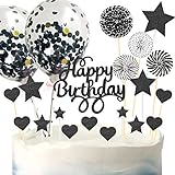 24 Stück Happy Birthday Tortendeko,Geburtstag Kuchen Topper Junge Mann,Glitzer Cake Topper Geburtstag mit Konfetti Luftballon,Geburtstagstorte Topper für Junge(Schwarz)