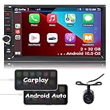 Doppel Din Radio Android Auto Autoradio mit Rückfahrkamera Carplay Auto Radio Bluetooth Navi 2 Din 7 Zoll Touchscreen im Dash Digitaler Media Receiver FM AM USB Lenkradsteuerung WiFi Car Play 2+32GB