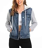 Dilgul Damen Jeansjacke mit Kapuze Frauen Vintage Jean Mantel Übergangs Denim Jack