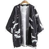 Japanische Kimono Jacke Robe - Traditionelle Klassische Haori Kleidung Tokio Harajuku Antike Stile Floral Geblümte Lockere Jacke Robe Kostüm Bademantel Nachtwäsche für Frauen Männer Mädchen (Schwarz)
