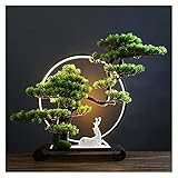 OMING Bonsai Baum 20 Zoll Faux Bonsai-Kiefer, gefälschte Pflanzen mit zarten Elch-Statuen, künstlicher Zederbonsai, der für den Innenbereich/im Freien verwendet Wird Simulationsb