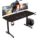 AuAg Gaming Tisch 140 cm, Groß Gaming Schreibtisch for PC Ergonomischer Gamer Tisch, Schwarz Computertisch mit Getränkehalter und Kopfhöreranschluss (140 X 60 cm)