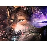 Upmall 5D DIY Diamant-Malerei Harz Kreuzstich Kit Kristalle Stickerei Heimdekoration Handwerk Pflaume Blume Wolf Kopf 39,9 x 30
