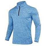 KEFITEVD Wanderpullover Herren Fleece Langarmshirt Sport Shirt Winter MTB Ski Shirt Laufoberteil Stehkragen Jagd Pullover Angeln Bekleidung Männer Hellblau M