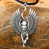 REHON Alte ägyptische Bastet Statue Katze Halskette Anhänger Rune Amulett Symbol Anhänger Schmuck,Silver-Rop